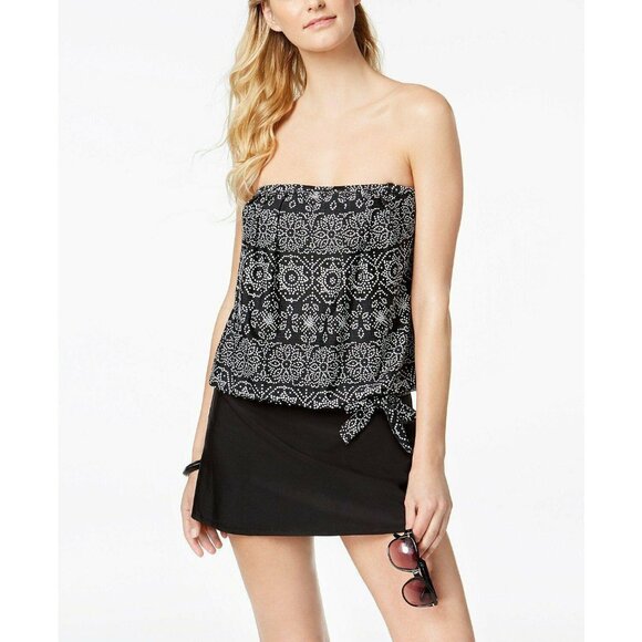 24th & Ocean "Spot On" Black Side Tie Bandeau Tankini Swim Top Small 8/10‎ NWT - Picture 3 of 4